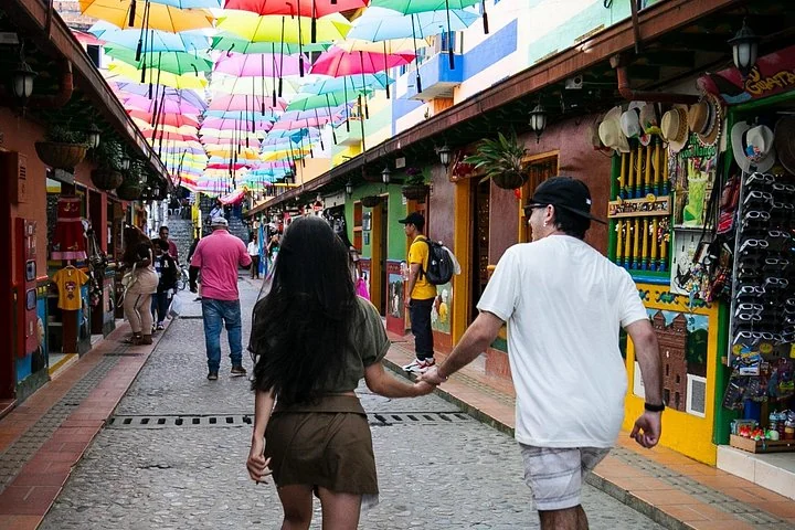 Colorful umbrella street in Guatapé